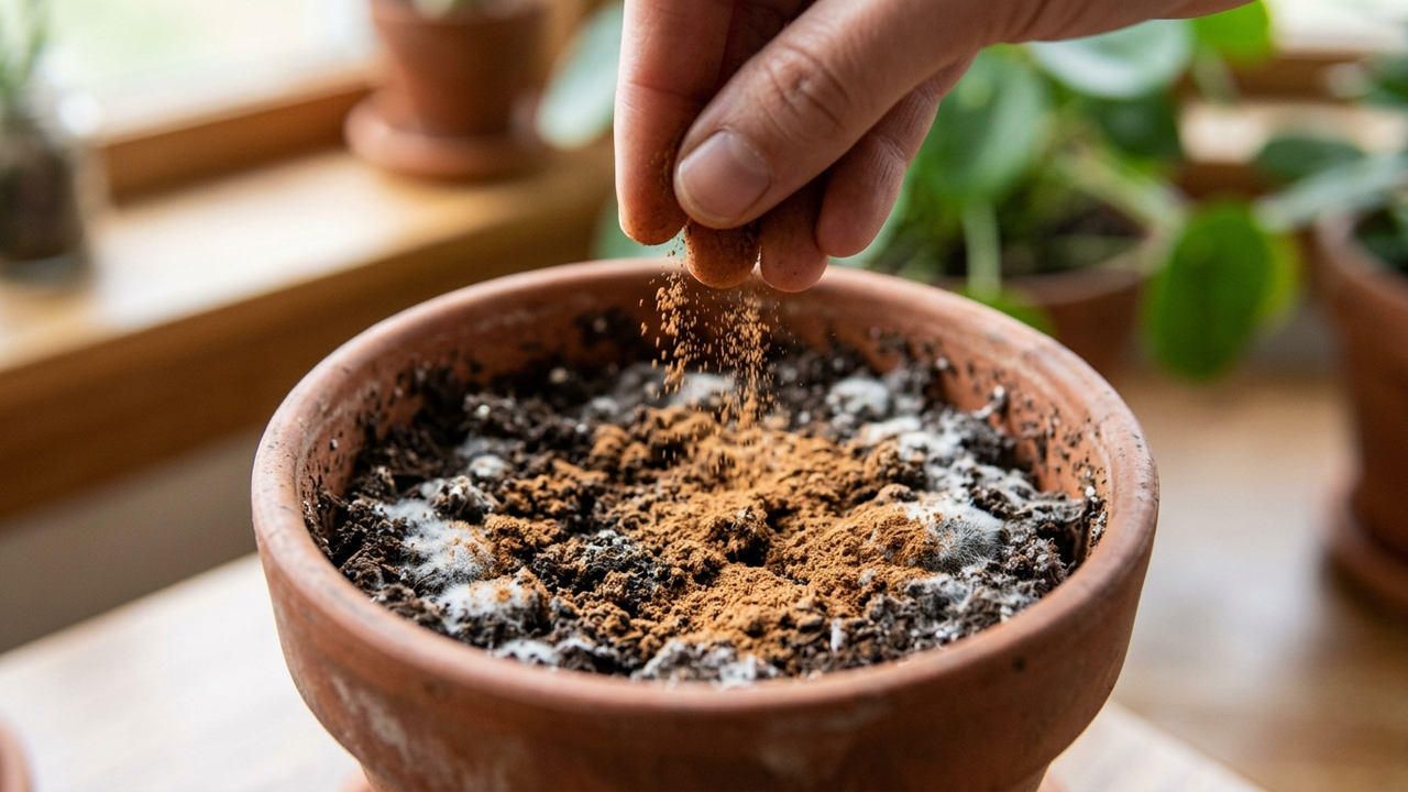 Esse ingrediente comum de cozinha elimina o mofo branco da terra do vaso em 24 horas: o truque simples com propriedades fungicidas