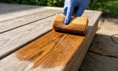 Carpinteiro explica como recuperar um deck de madeira desgastado com lixamento e aplicação de óleo protetor sem substituir as tábuas