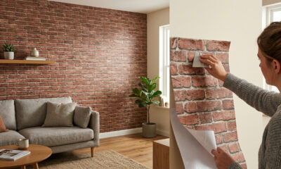 Adeus parede sem graça na sala: a nova técnica com papel adesivo de tijolo aparente para criar um painel estilo loft urbano em um fim de semana