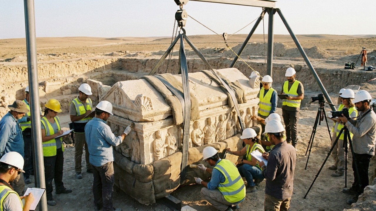 Sarcófago romano de 5 toneladas é encontrado intacto após permanecer selado por mais de 1.500 anos sob uma antiga cidade