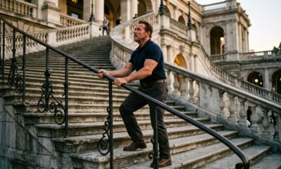 Frase do dia de Arnold Schwarzenegger: "Lembre-se: você não sobe os degraus do sucesso com as mãos nos bolsos."