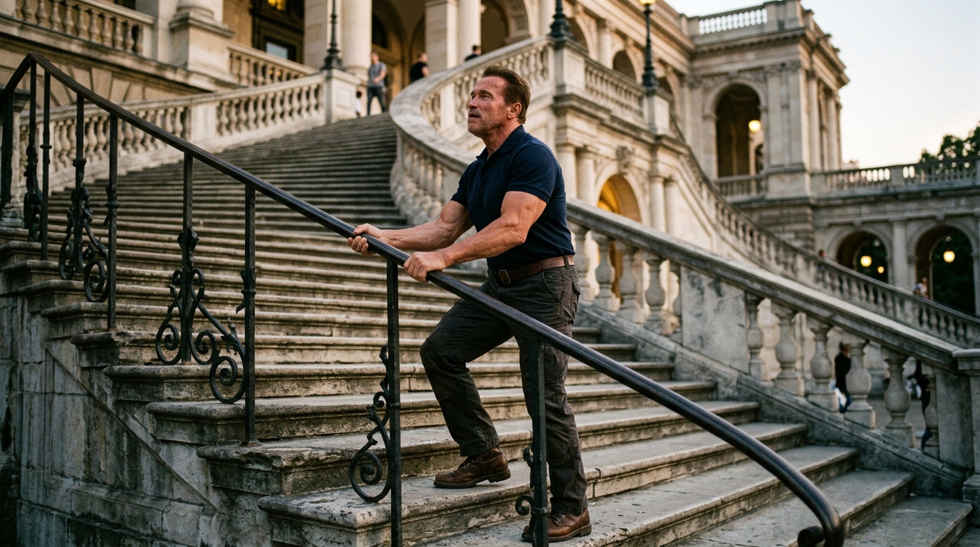 Frase do dia de Arnold Schwarzenegger: "Lembre-se: você não sobe os degraus do sucesso com as mãos nos bolsos."