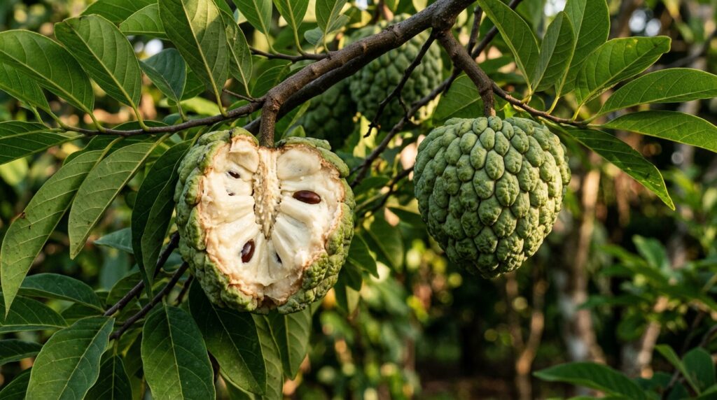 Essa fruta tropical tem gosto de banana e abacaxi, polpa cremosa e aroma doce que chama atenção