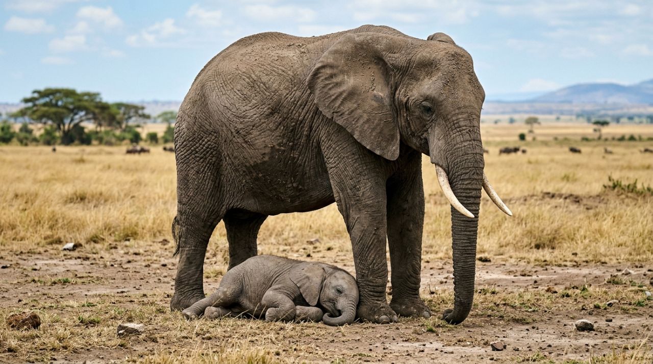 Cuidadores encontram filhote de elefante adormecido ao lado de um adulto e entendem o doce motivo
