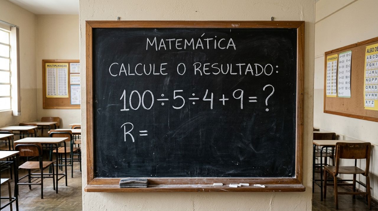 A equação 100 ÷ 5 ÷ 4 + 9 tem uma resposta certa, e a maioria das pessoas erra logo no primeiro passo