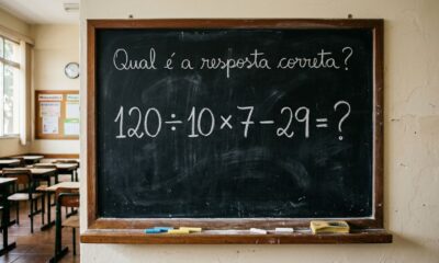 Sem usar calculadora, você consegue encontrar o resultado de 120 ÷ 10 × 7 – 29?