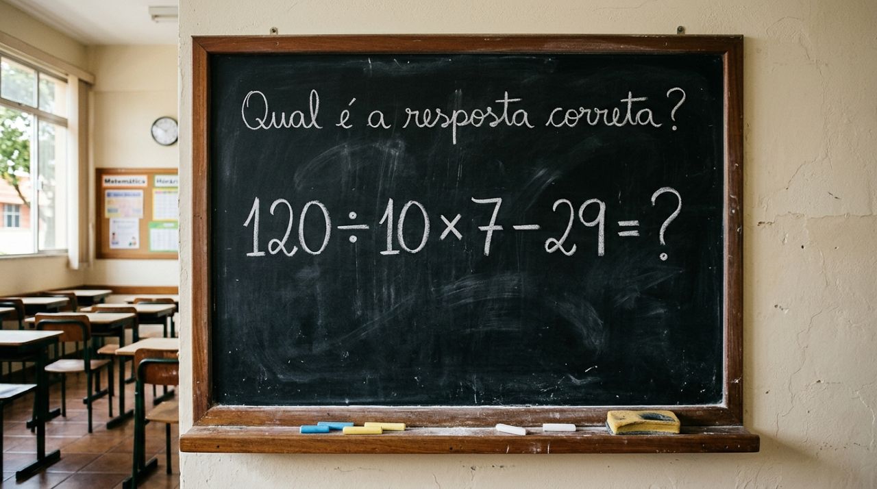 Sem usar calculadora, você consegue encontrar o resultado de 120 ÷ 10 × 7 – 29?