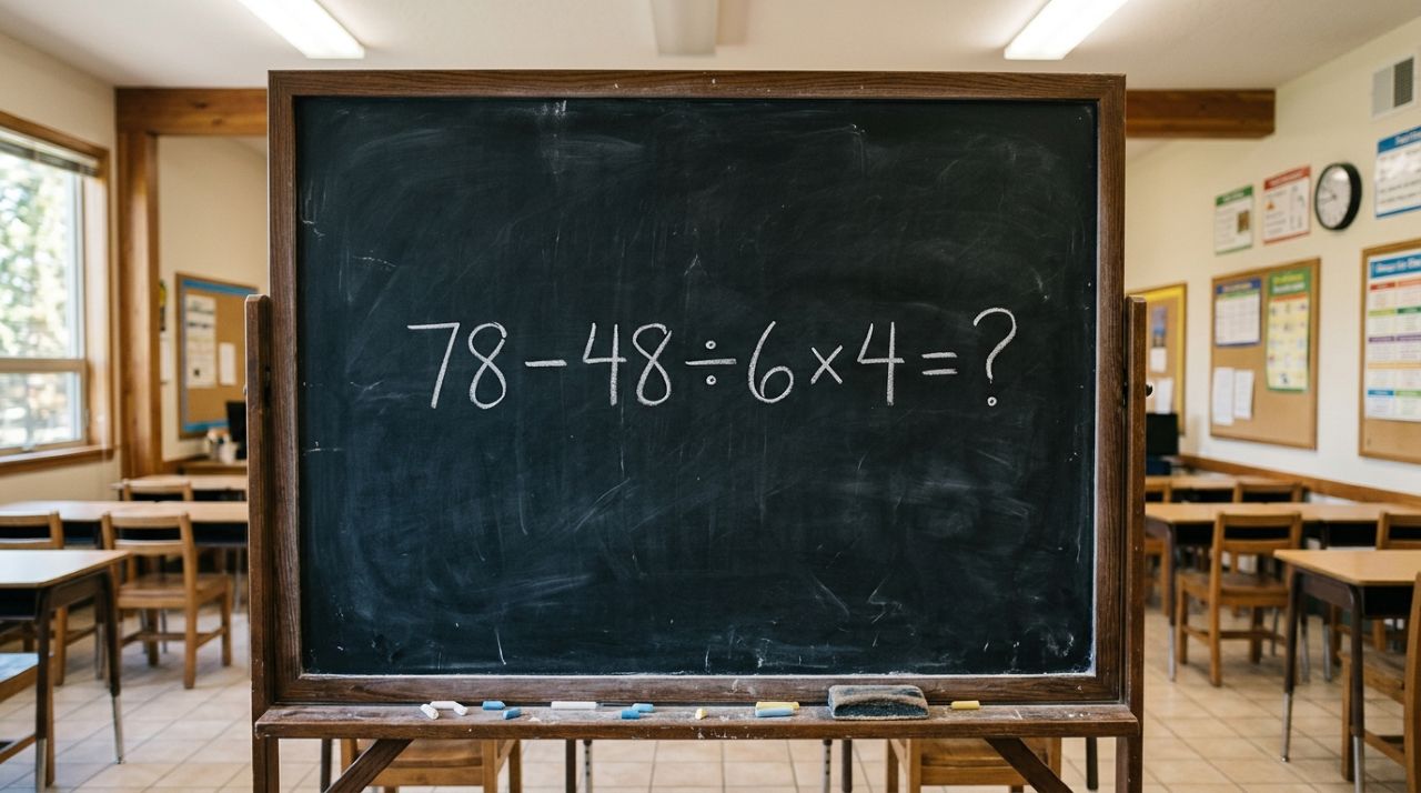A expressão 78 – 48 ÷ 6 × 4 parece fácil, mas muita gente erra. Você consegue encontrar a resposta certa sem usar a calculadora?