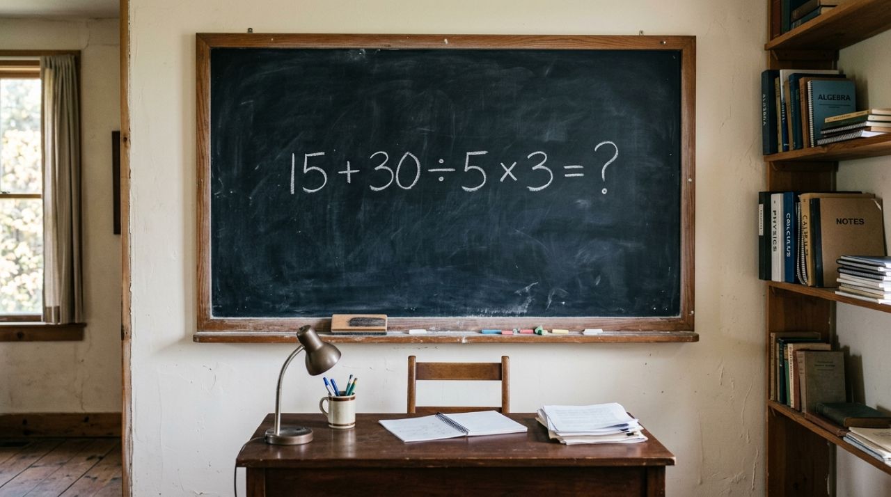 O cálculo 15 + 30 ÷ 5 × 3 parece fácil, mas poucos acertam de primeira