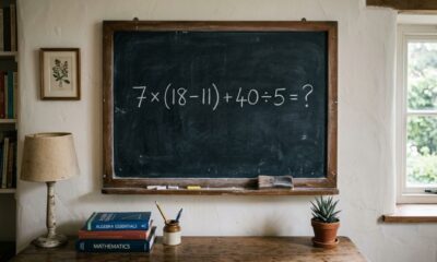 Sem usar a calculadora, você seria capaz de acertar 7 × (18 − 11) + 40 ÷ 5