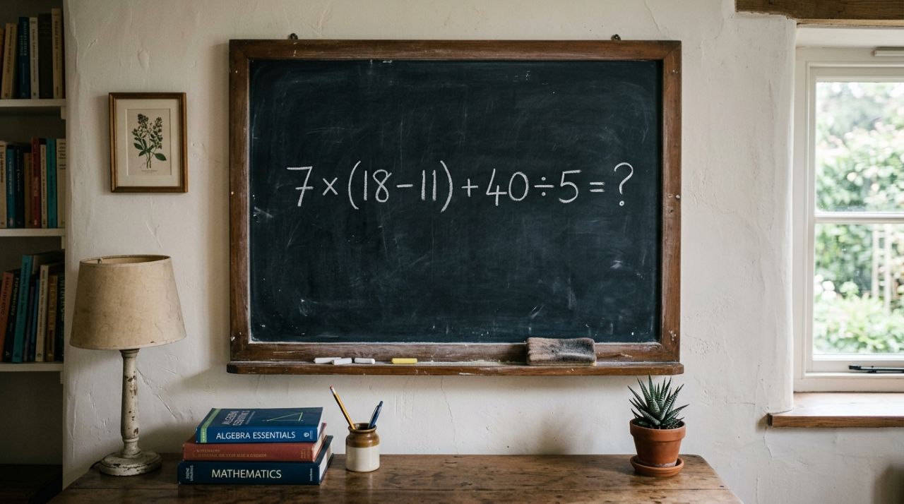 Sem usar a calculadora, você seria capaz de acertar 7 × (18 − 11) + 40 ÷ 5