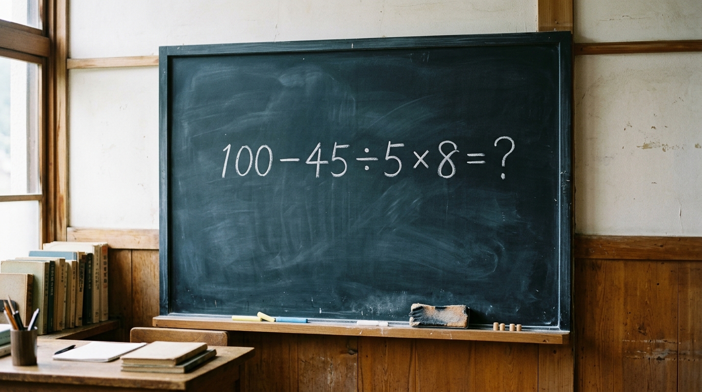 O cálculo 100 – 45 ÷ 5 × 8 parece simples, mas quase todo mundo se precipita