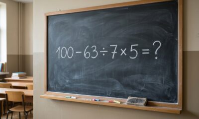 O cálculo 100 – 63 ÷ 7 × 5 parece simples, mas quase todo mundo se precipita