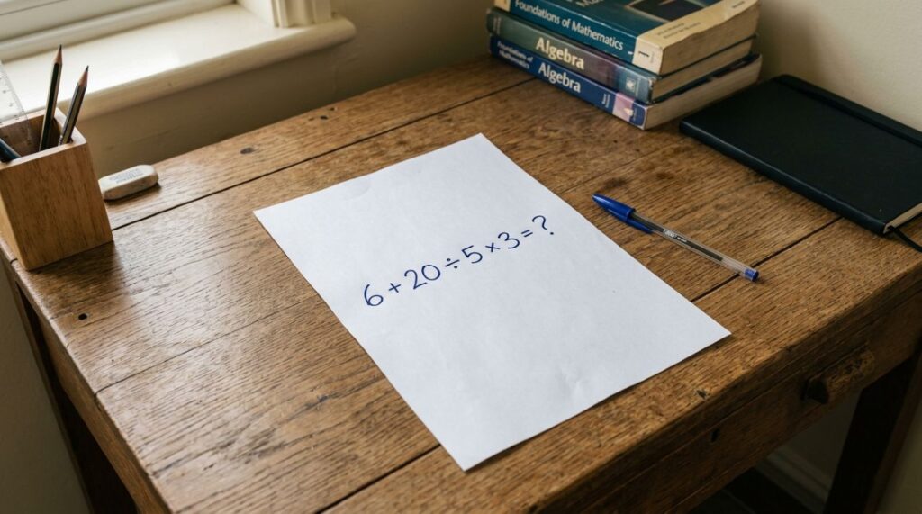 O cálculo 6 + 20 ÷ 5 × 3 parece óbvio, mas poucos chegam à resposta certa