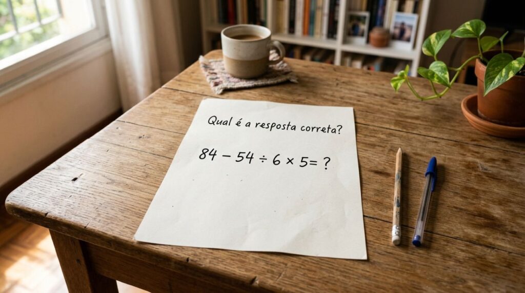 A expressão 84 – 54 ÷ 6 × 5 parece simples, mas confunde muita gente. Você resolve sem calculadora?