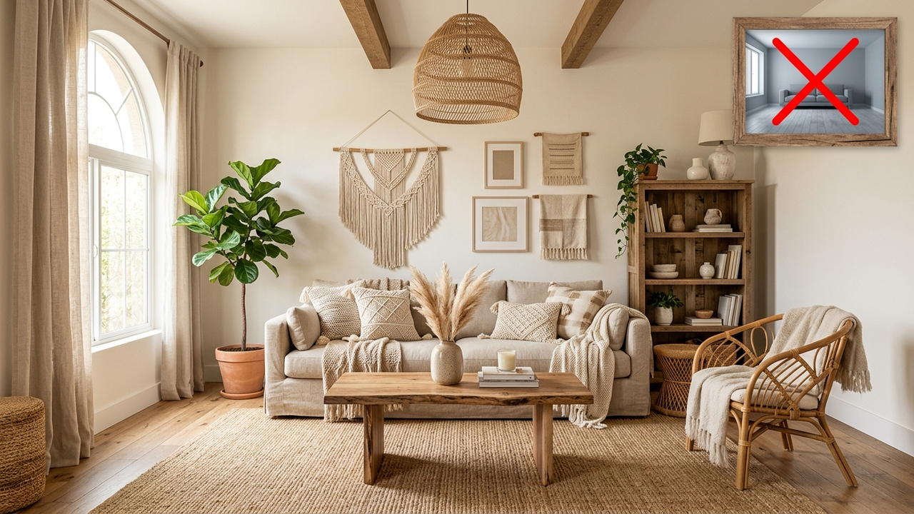 Adeus decorações sem personalidade: a nova tendência do estilo Boho contemporâneo que mistura texturas rústicas na mesma paleta de tons neutros