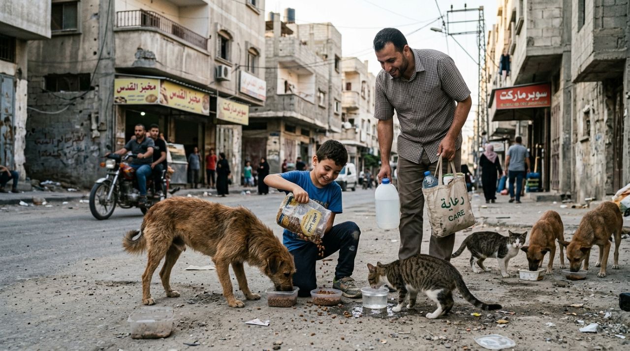 Menino enfrenta dificuldades em Gaza enquanto cuida de centenas de animais abandonados