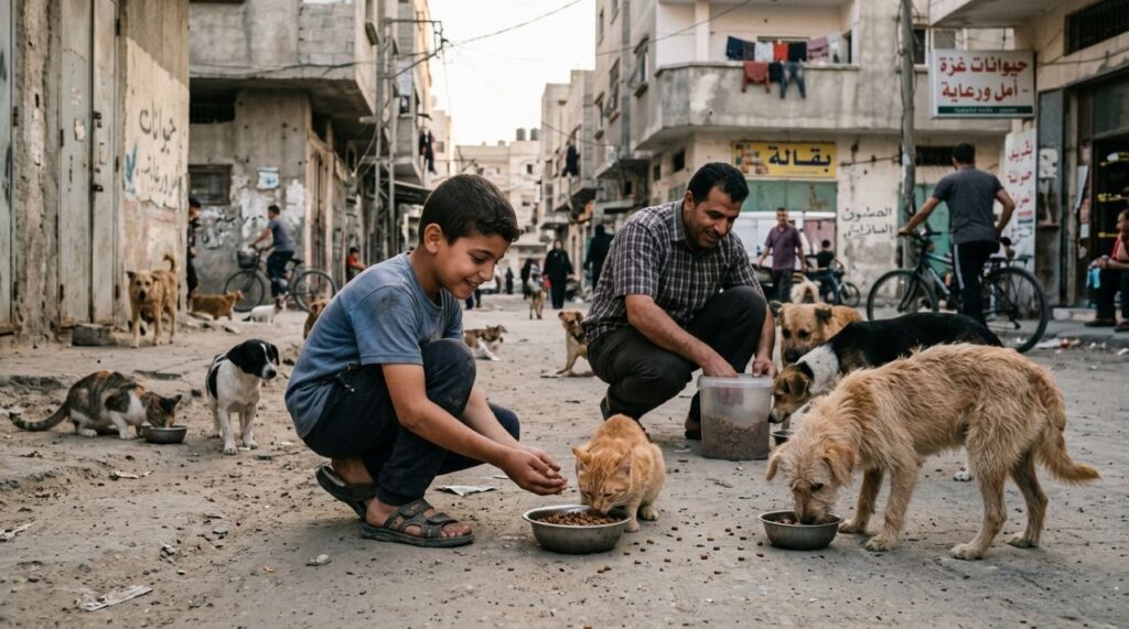 Menino enfrenta dificuldades em Gaza enquanto cuida de centenas de animais abandonados