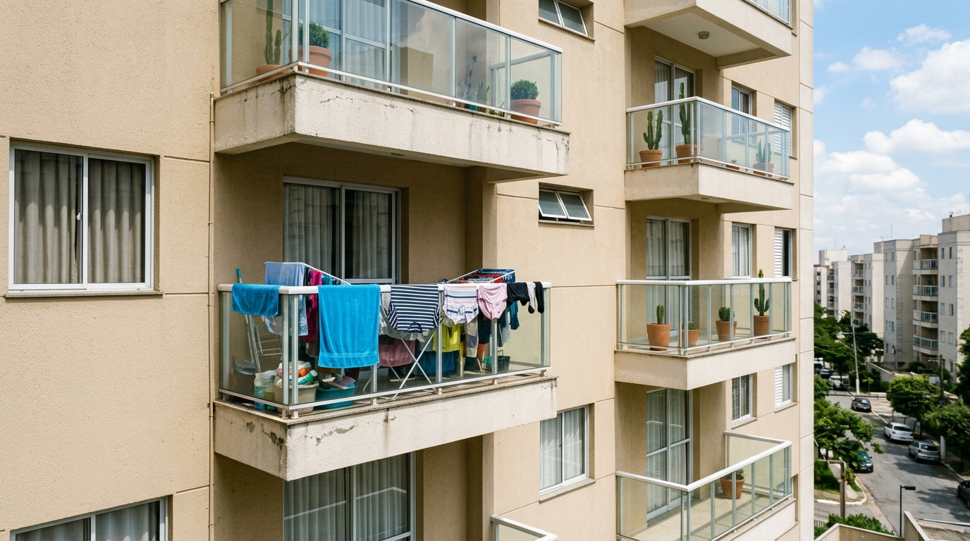 Morador estende roupas na janela para economizar na secadora, mas a "poluição visual" na fachada acaba gerando notificação e multa do condomínio 