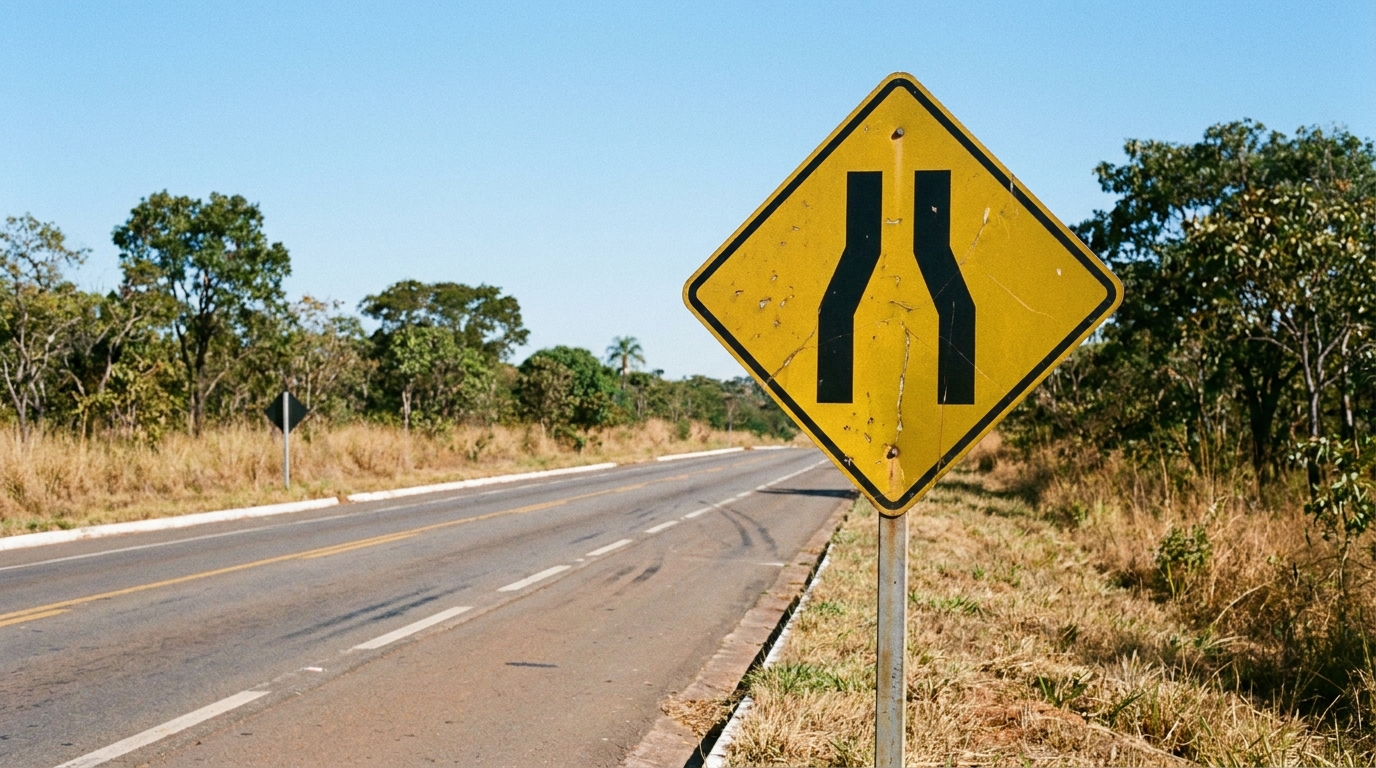 O que significa a placa de estreitamento de pista que muitos só entendem durante a manobra?