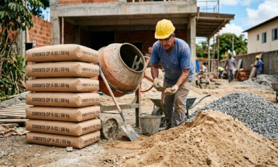 Em vez de pedir concreto no olho, o traço fecha a conta antes de a betoneira girar, cada metro cúbico consome de 6 a 7 sacos de cimento de 50 quilos, mais meio metro cúbico de areia e o mesmo de brita, e a água a mais é o que derruba a resistência