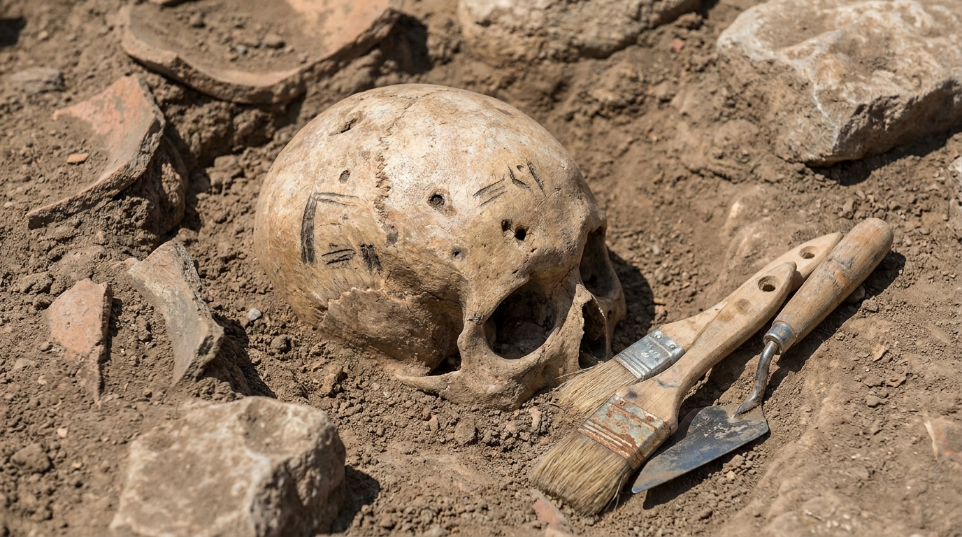 Crânio de 4 mil anos encontrado em escavação revela marcas de uma antiga cerimônia