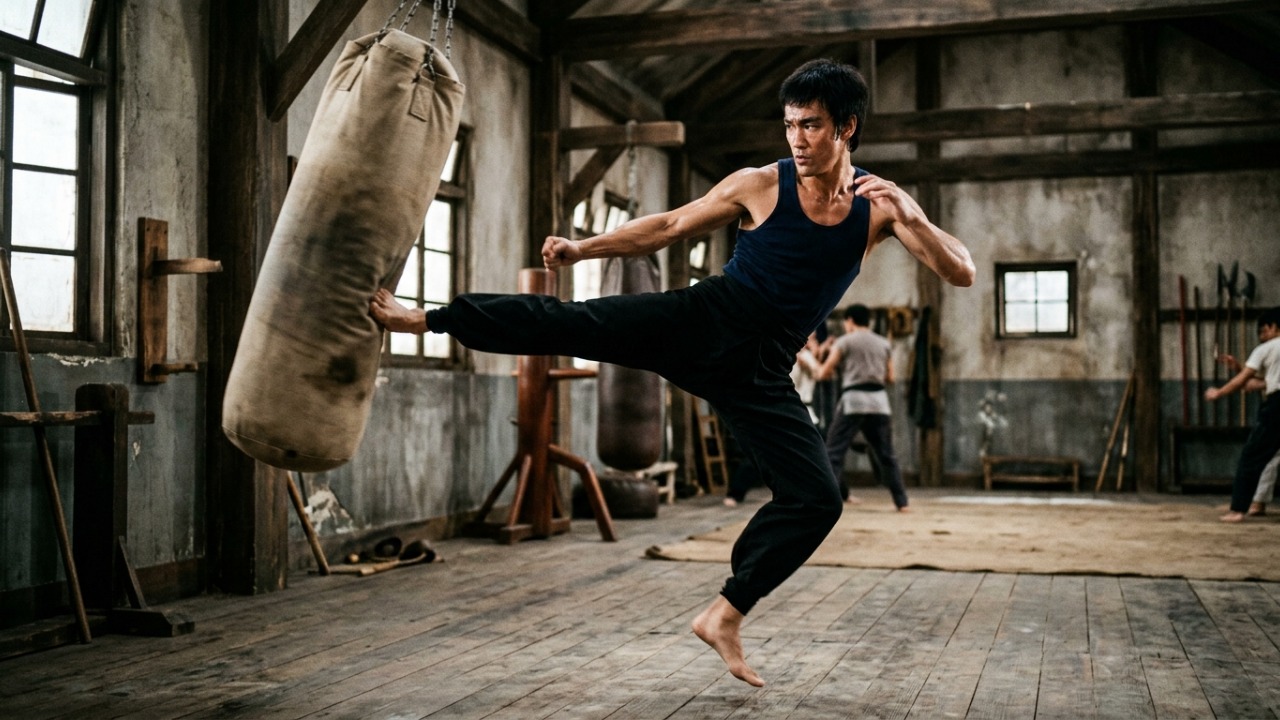 Frase do dia de Bruce Lee: "Não temo o homem que praticou 10.000 chutes uma vez, mas sim o homem que…" Uma lição sobre foco e constância