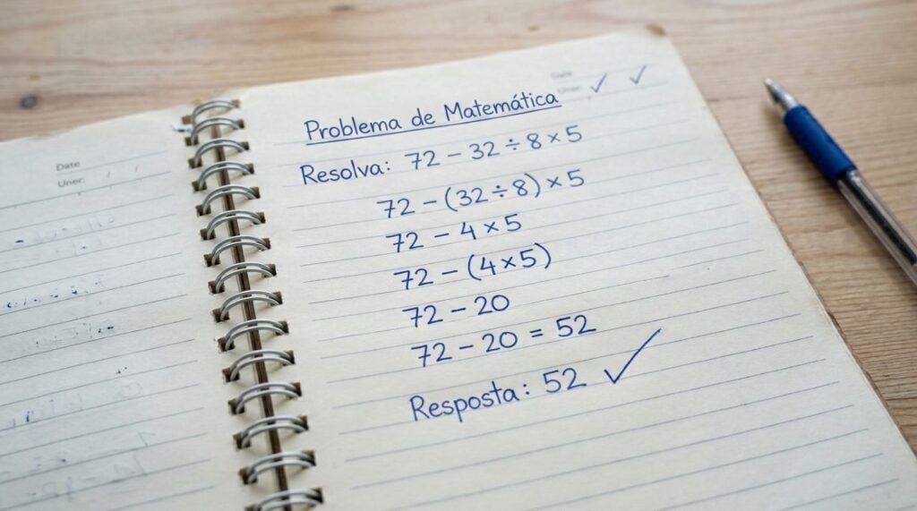 Esse cálculo de ensino fundamental engana até adultos: responda 72 − 32 ÷ 8 × 5 sem calculadora