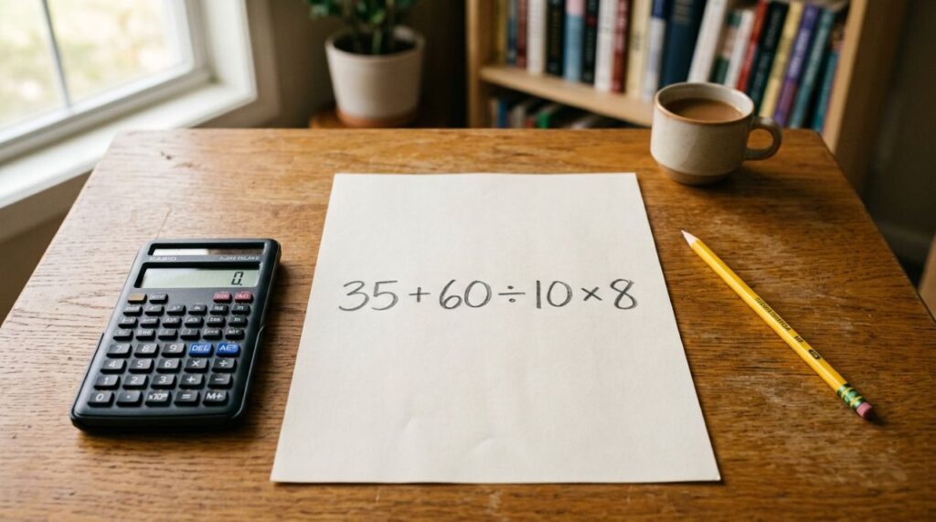 Você consegue resolver 35 + 60 ÷ 10 × 8 sem usar calculadora?