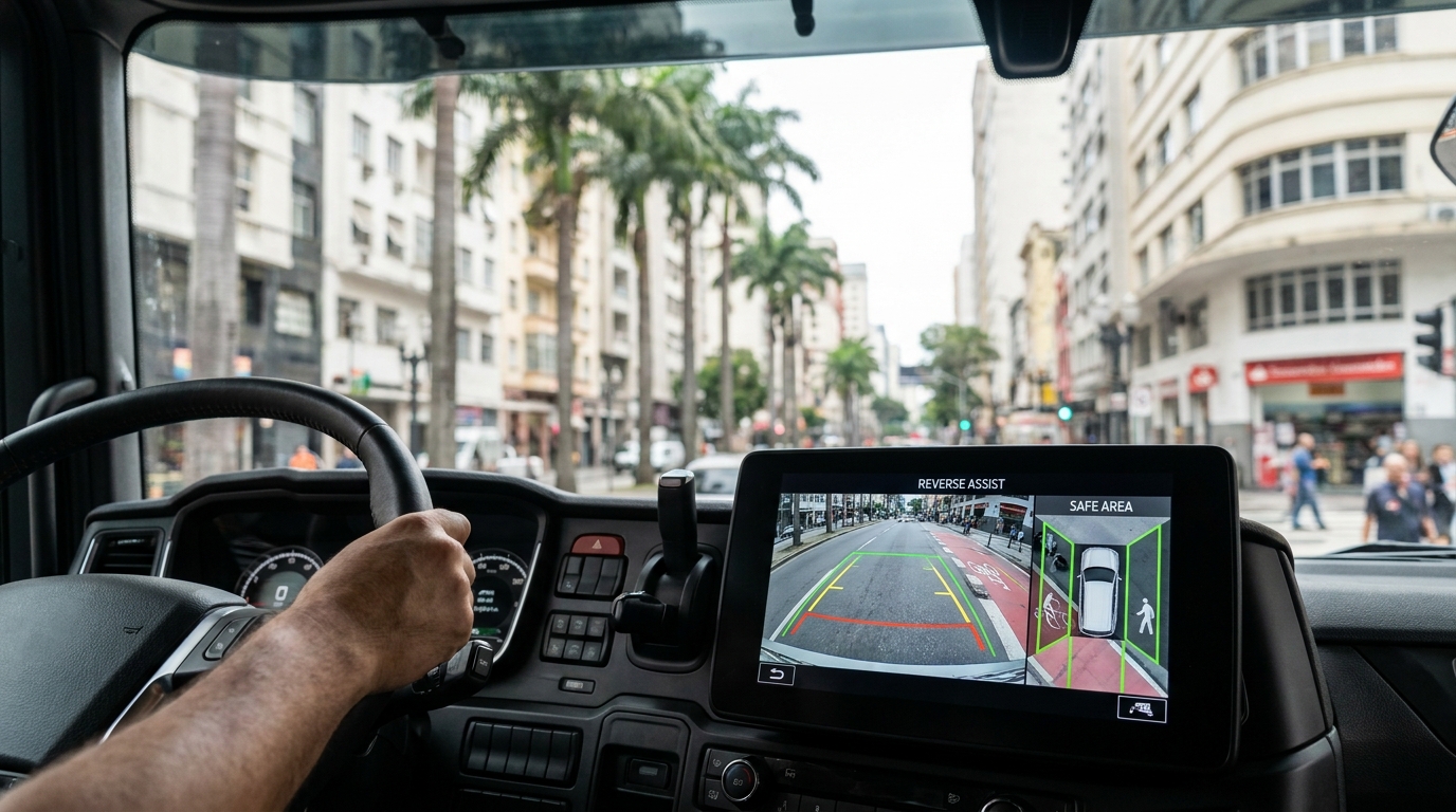 Câmera de ré passa a ser obrigatória em novos caminhões urbanos e muda regras para frotistas