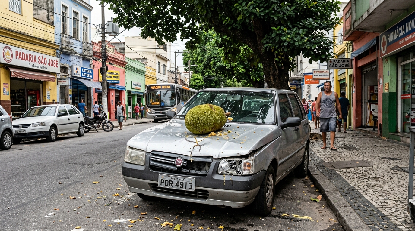 Motorista estaciona embaixo de árvore em via pública, fruta cai e amassa o capô, ele processa a prefeitura e descobre que a responsabilidade depende de quem plantou a árvore