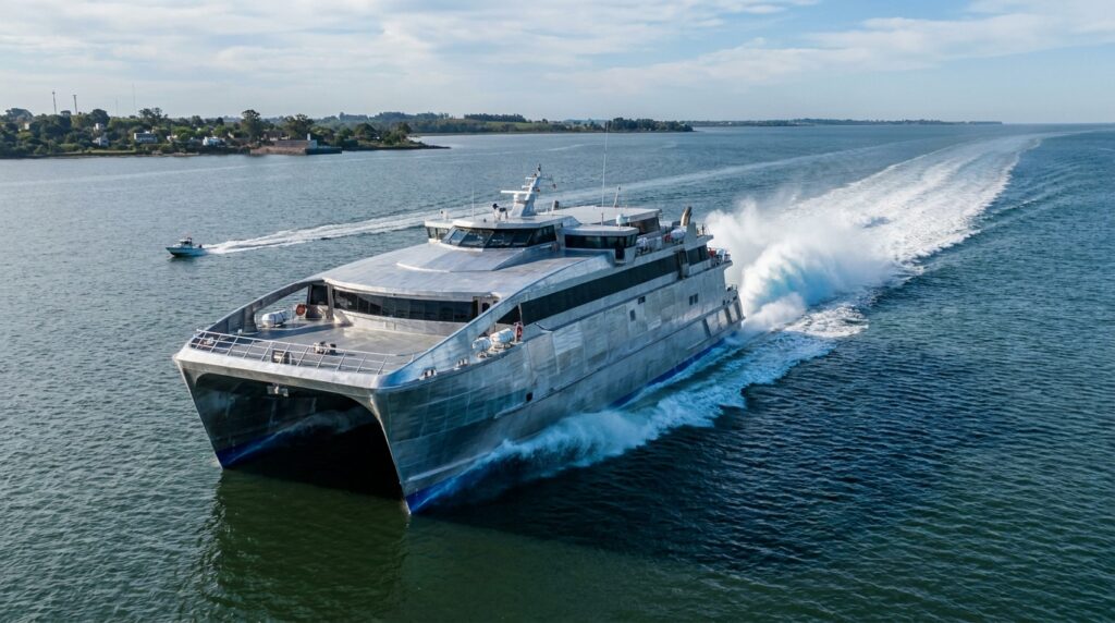 O ferry de 118 mil cavalos que cruza o mar em alta velocidade e qualquer pessoa pode embarcar