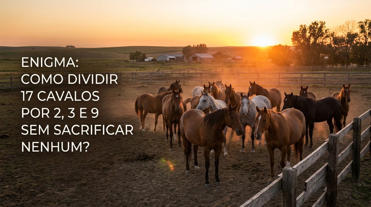 Resolva este enigma em 60 segundos: um fazendeiro deixou 17 cavalos de herança para seus três filhos. O testamento dizia que o mais velho ficaria com metade dos cavalos; o filho do meio, com um terço; e o mais novo, com um nono. Como dividir 17 cavalos por 2, 3 e 9 sem sacrificar nenhum animal?