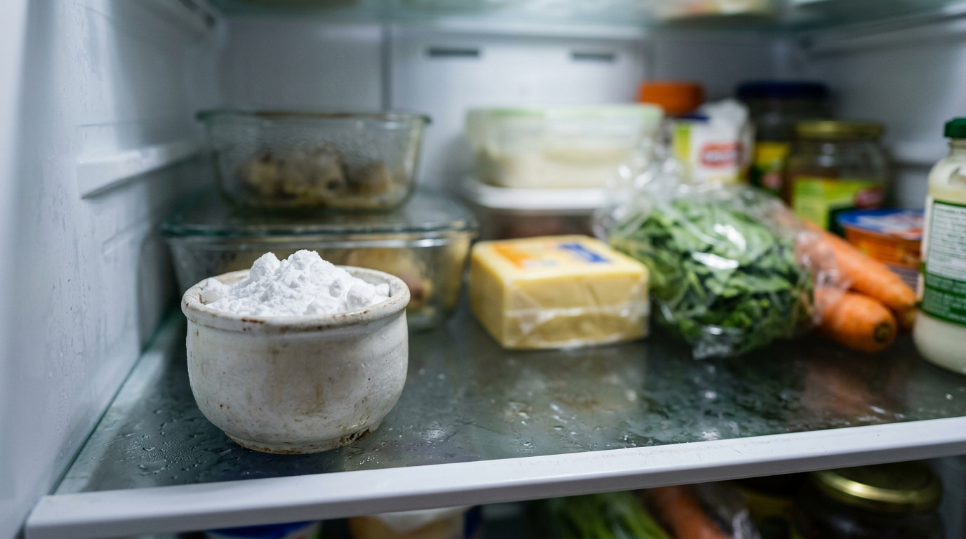 Comecei a colocar um potinho com 3 colheres de bicarbonato dentro da geladeira e, em poucos dias, o cheiro ruim sumiu, a comida durou mais, gastei menos de R$ 5 e nunca mais precisei jogar sobra fora