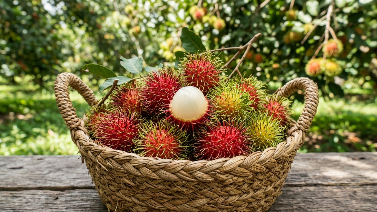 Essa fruta asiática exótica parece um morango cabeludo por fora mas por dentro é muito doce e suculenta como uma uva madura