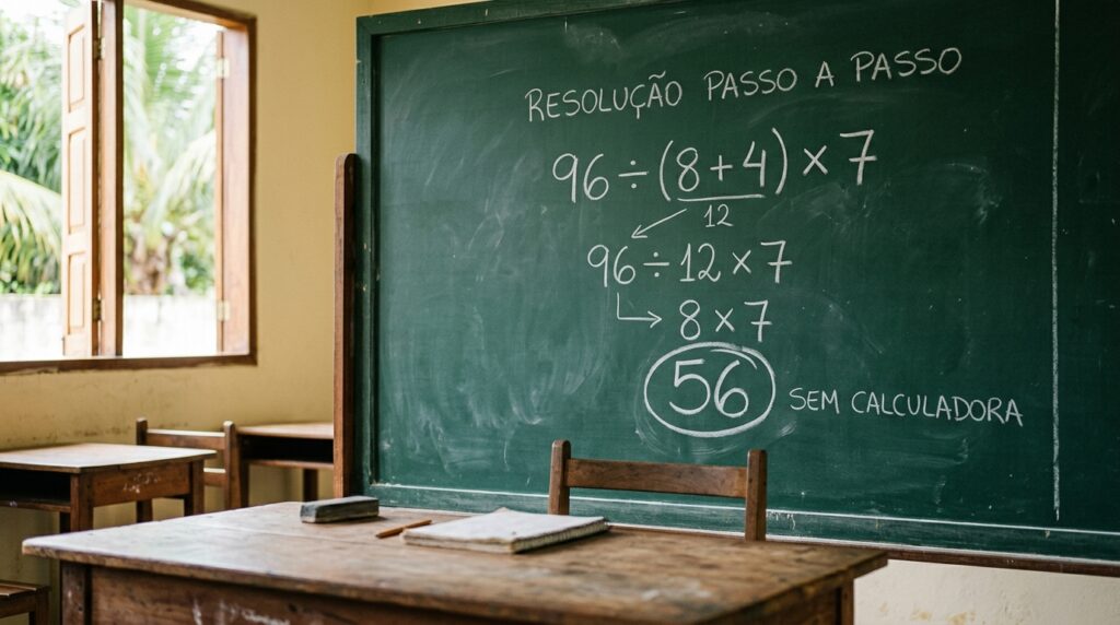 Quanto é 96 ÷ (8 + 4) × 7? Resolva em 37 segundos e sem calculadora