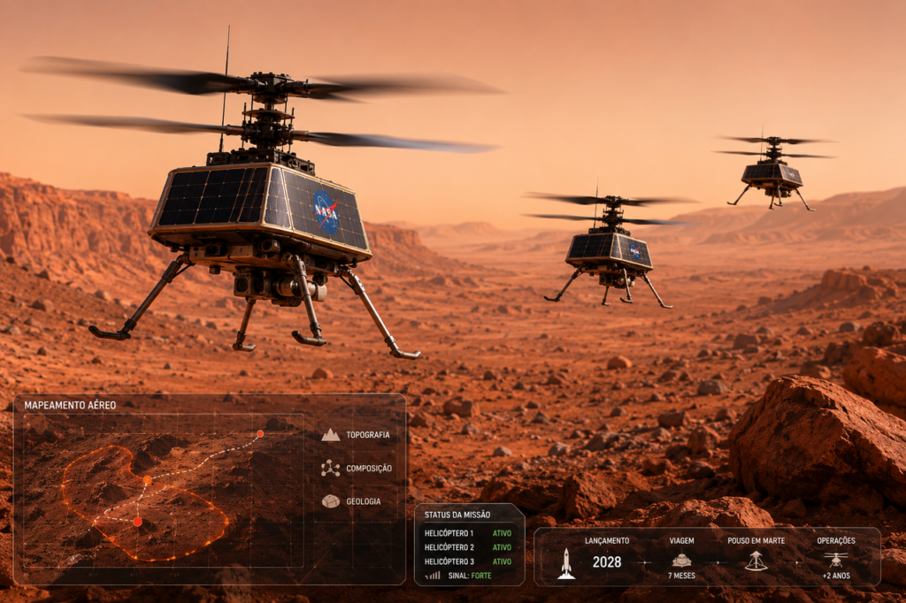 NASA prepara 3 helicópteros para explorar Marte em missão prevista para 2028
