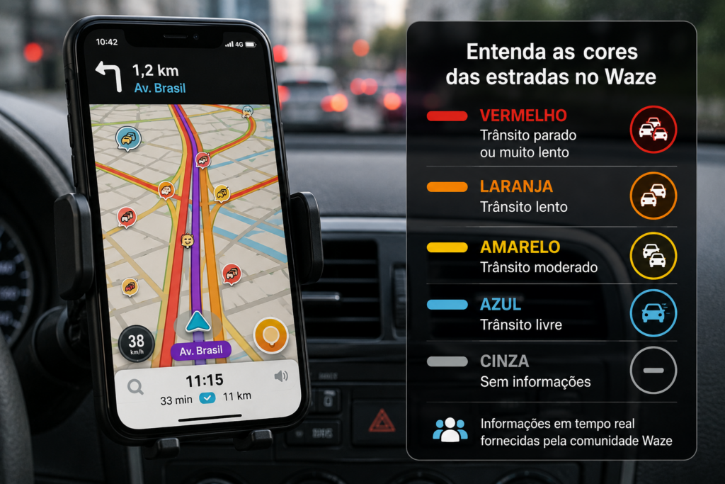 Waze: estradas com cores diferentes? Sim, cada uma mostra uma informação útil para a sua viagem
