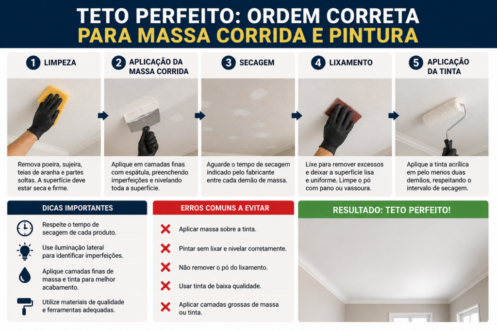O que aplicar primeiro no teto: massa corrida ou tinta? Essa é a ordem correta