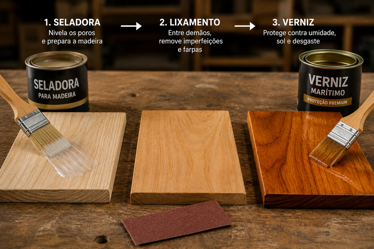 O que aplicar primeiro na madeira: seladora ou verniz? Essa é a ordem correta