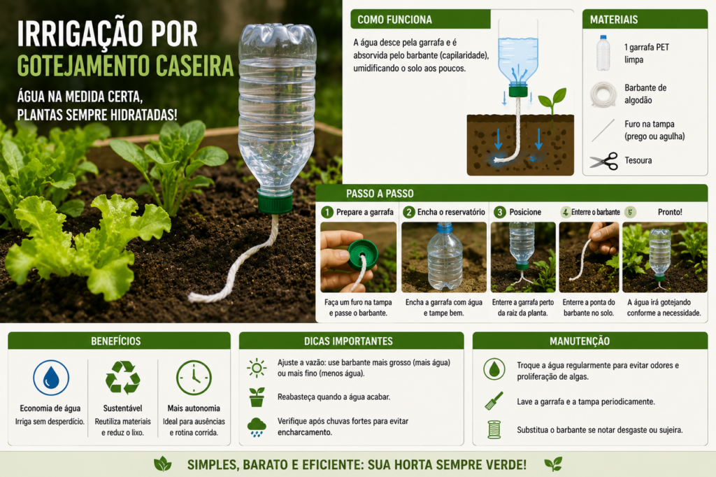 Jardineiro ensina a montar um sistema de irrigação com garrafas PET sem usar energia elétrica