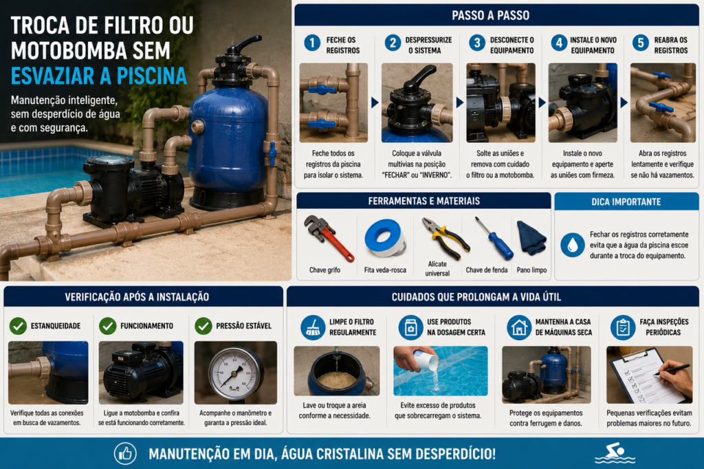 Piscineiro ensina instalar um filtro de piscina sem esvaziar a água