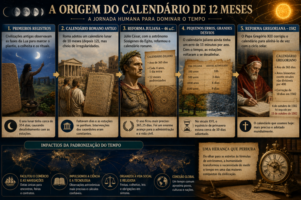 Por que usamos calendário de 12 meses: a história da organização do tempo que nasceu sem precisão
