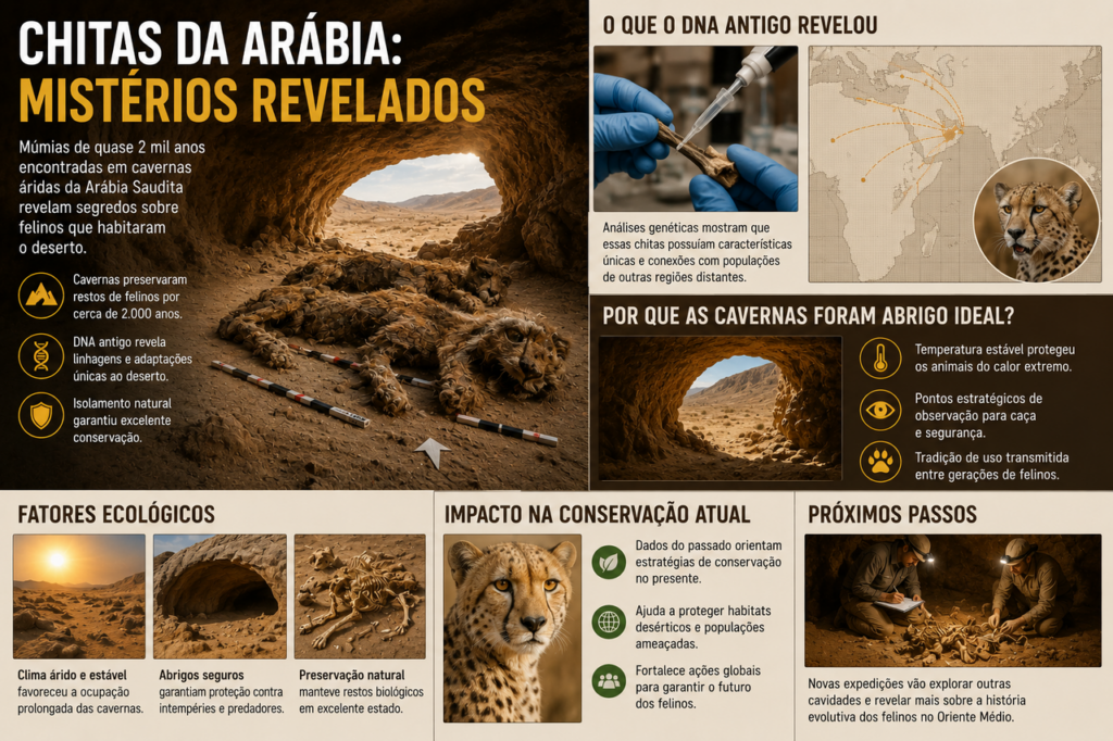 Múmias felinas de quase 2 mil anos encontradas na Arábia revelam abrigo usado por gerações de chitas