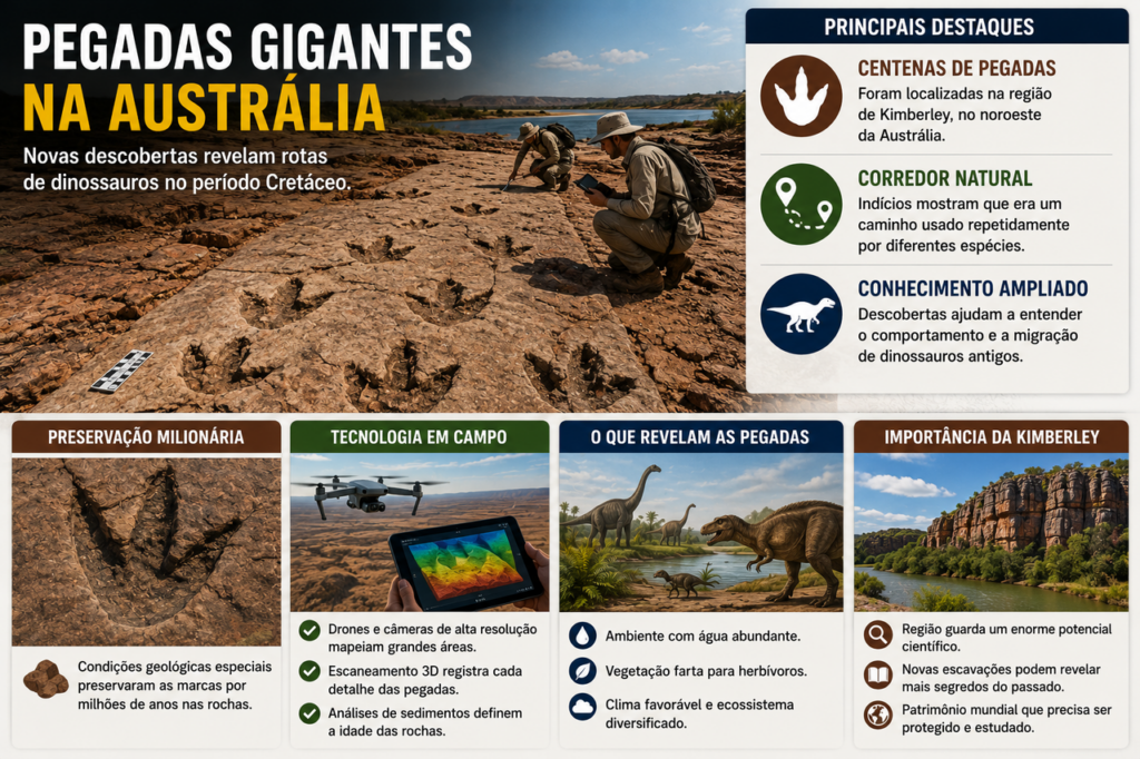 Pegadas de dinossauros descobertas na Austrália revelam corredor natural utilizado por diferentes espécies