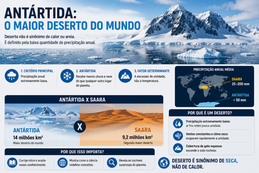 O maior deserto do planeta não é coberto por areia nem fica na África