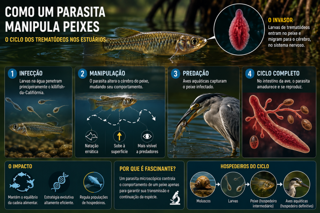 O parasita que faz peixes mudarem de comportamento para completar seu ciclo de vida