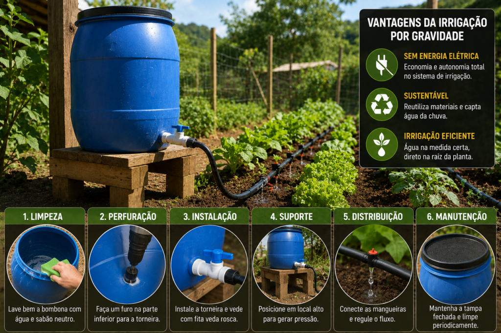 Engenheiro agrícola explica como montar um reservatório de água para hortas com bombonas recicladas sem usar bombas