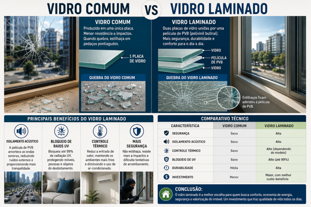 Vidro simples ou laminado: qual bloqueia melhor o calor e o ruído?