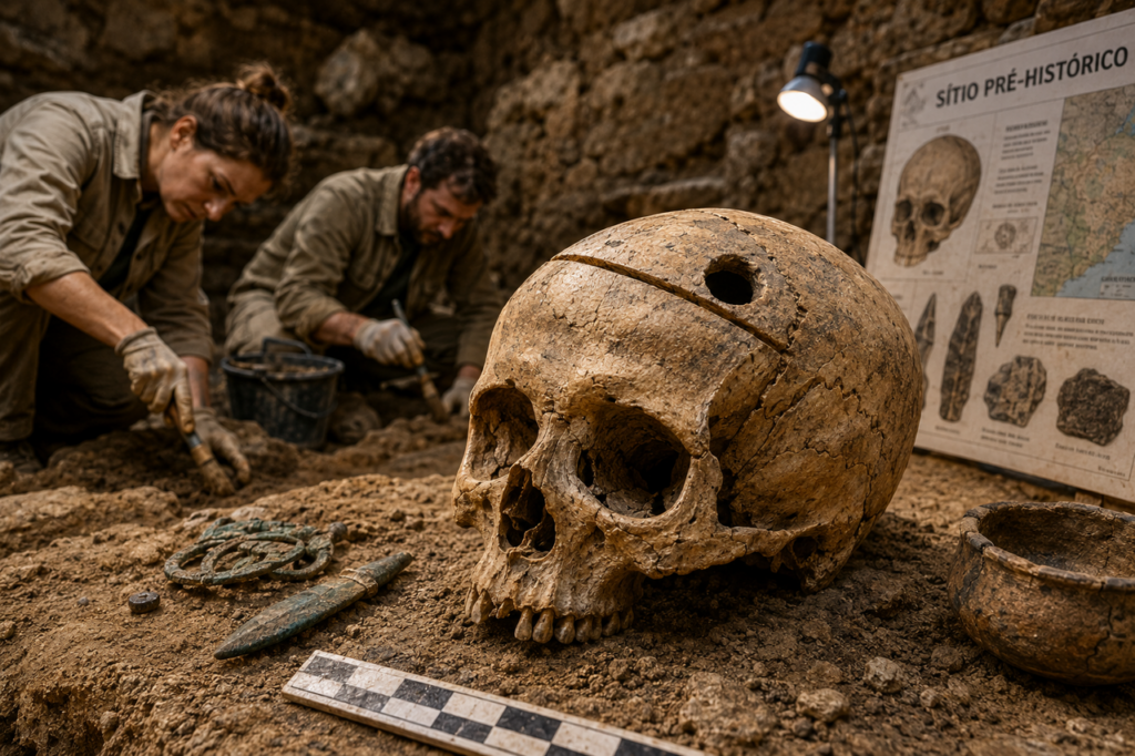 Crânio de 4 mil anos encontrado em escavação revela marcas de uma antiga cerimônia